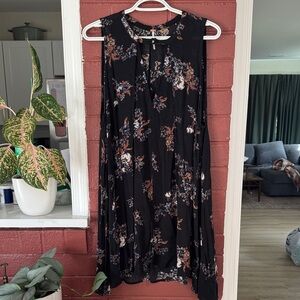 Free People Black Floral Sleeveless Swing Mini Dress